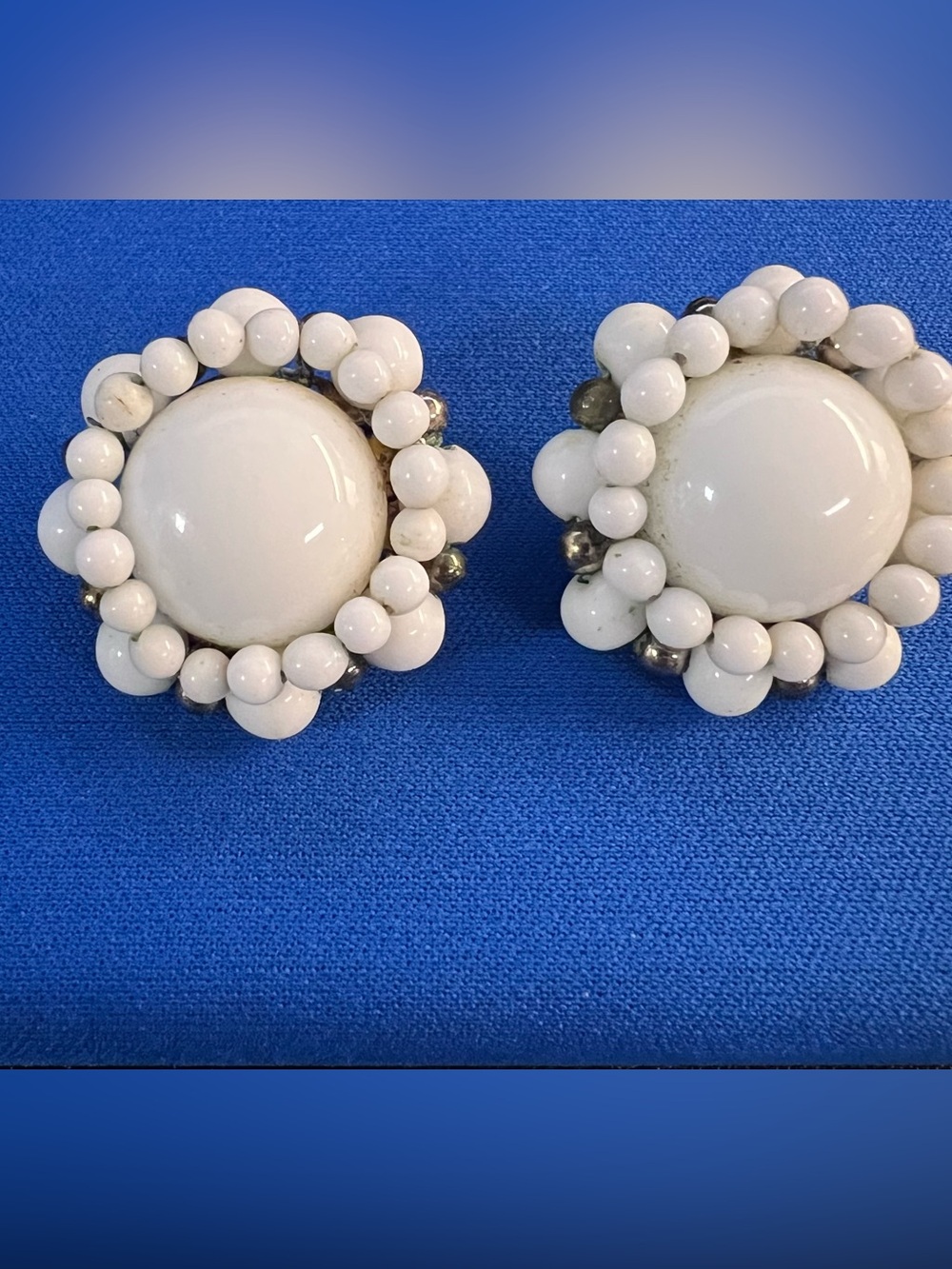 White Milk Glass Clip-On Earrings-Japan